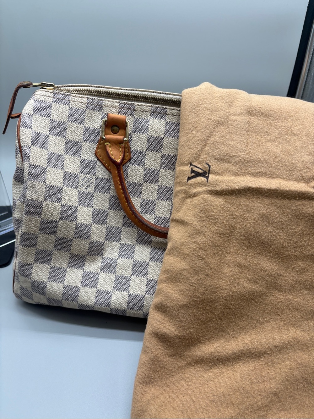 Louis Vuitton Speedy 30 Damier Azur Canvas Top Handle Bag with dustbag
